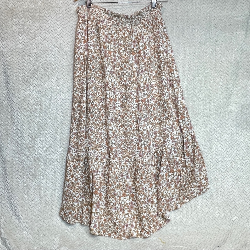 Pink Rose Cottagecore Floral HighLow Smocked Maxi Skirt large Boho Y2K Fairycore - Picture 3 of 6